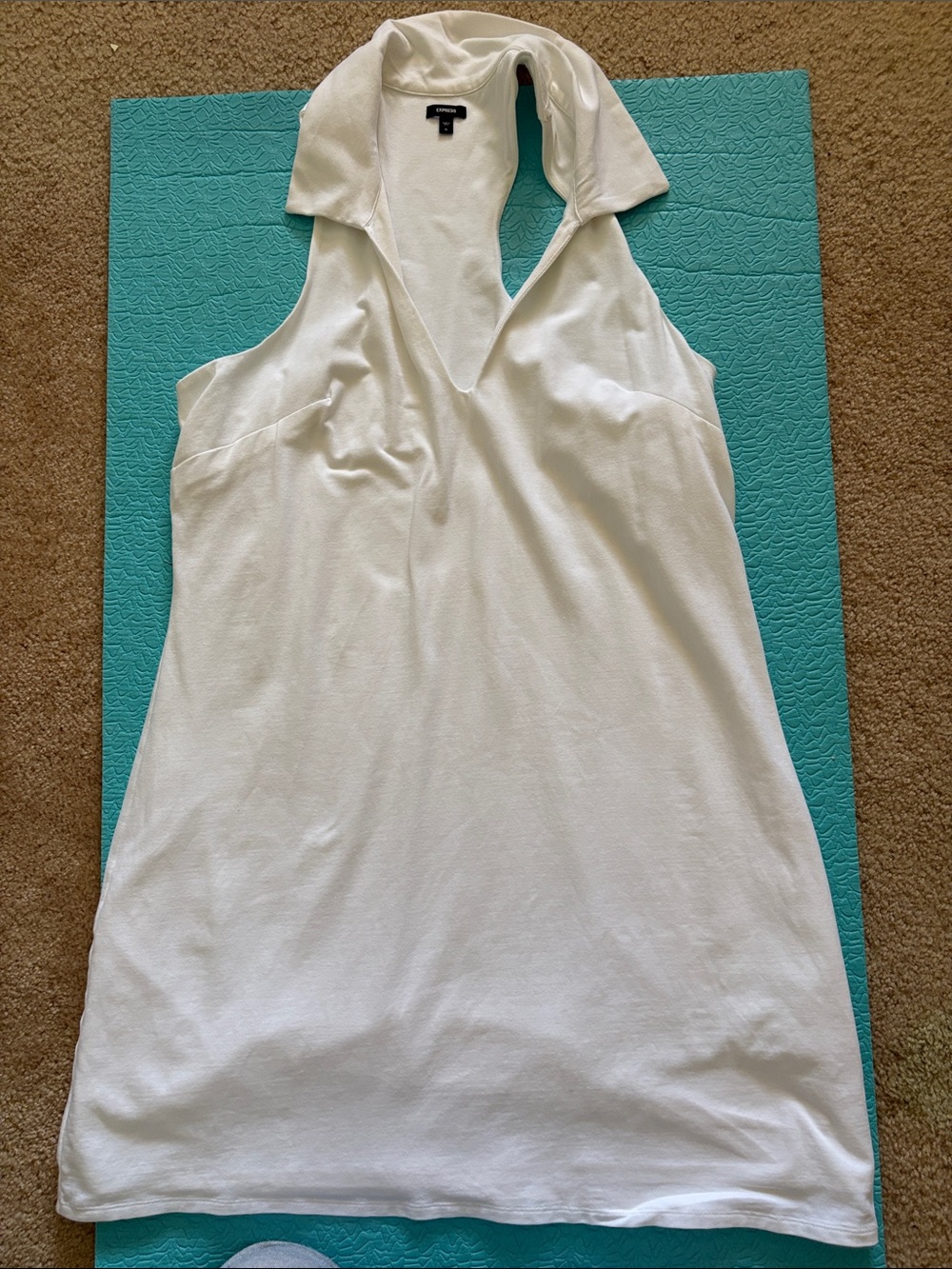 Express White Sleeveless Collared V-Neck Dress